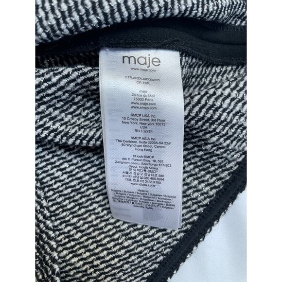 Maje Larza Black White Tweed Jacquard Sleeveless Crop Top, Medium, 2 - Picture 4 of 4